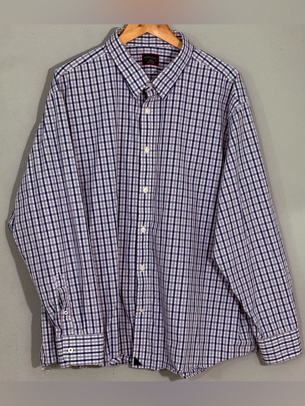 UNTUCKit Men’s XXXL Classic Blue Gray Check 100% Cotton Long Sleeve Shirt